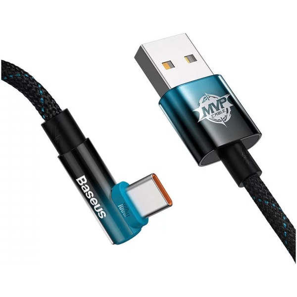 Baseus MVP 2 Elleboogvormige snellaaddatakabel USB naar Type-C 100W 1 meter Zwart + Blauw