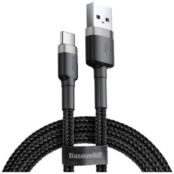 Baseus Gevlochten USB Type C Kabel 2 Meter 2A Zwart Grijs